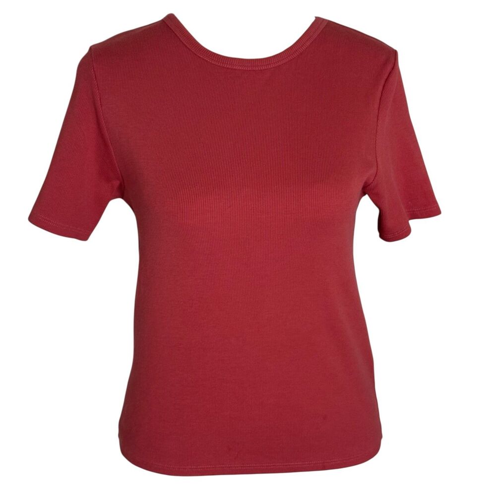 Pendleton Rib Knit T Shirt Top Pima Cotton Short Sleeve Pink Mauve S